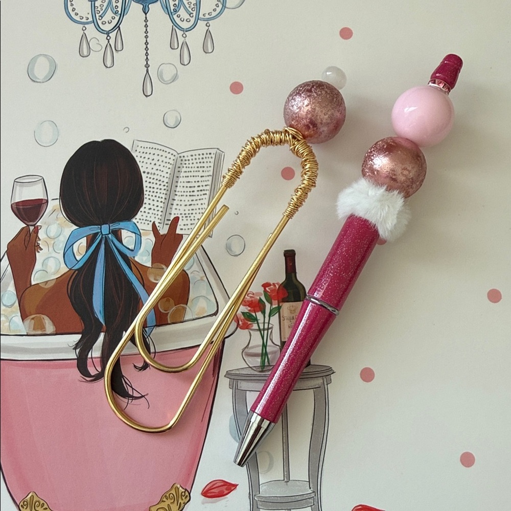 Elegant Pink and Gold Pen with Clip